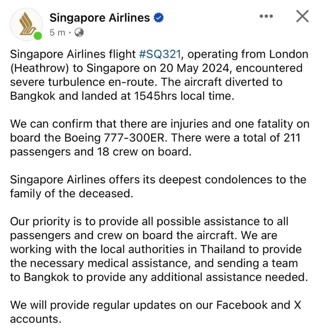 波音客机高空坠降！新加坡航空SQ321航班遭遇严重气流颠簸，乘客丧生，混乱场面曝光