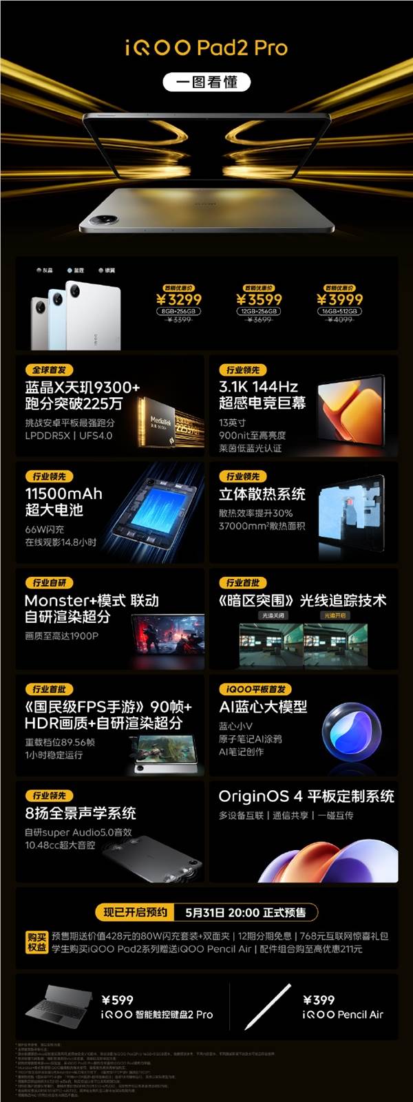 iQOO Pad2系列预售价曝光：天玑9300、第三代骁龙8s双首发